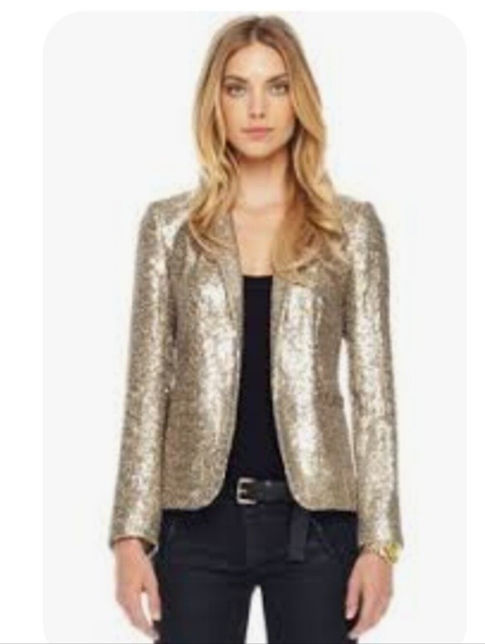 Michael Kors Gold Sequin Open Front Blazer Jacket Size XS Modern Glam Sparkle
